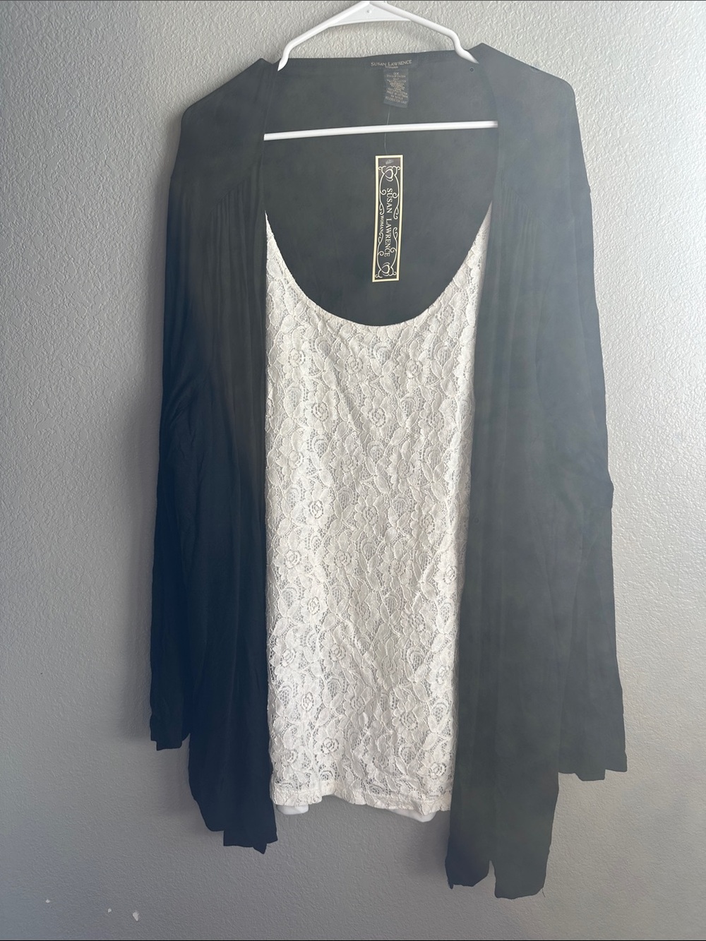 Susan Lawrence Black Cardigan with White Lace Tank